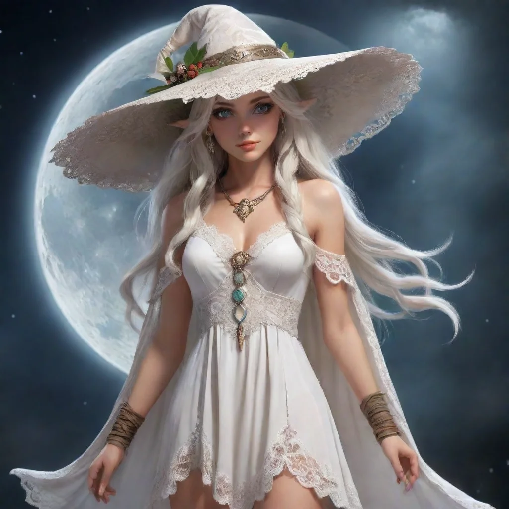 aiamazing a female astral elf moon druid with lace white dress and big hat rpg  awesome portrait 2