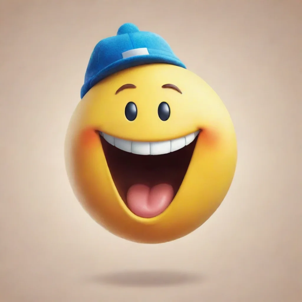 aiamazing a giant happy emoji with a blue hat. awesome portrait 2
