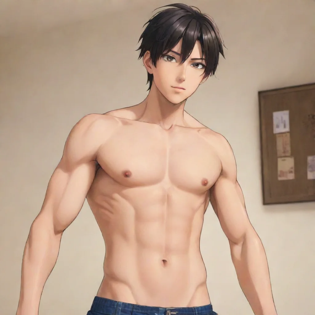 aiamazing a handsome anime boy without shirt showing his abs awesome portrait 2