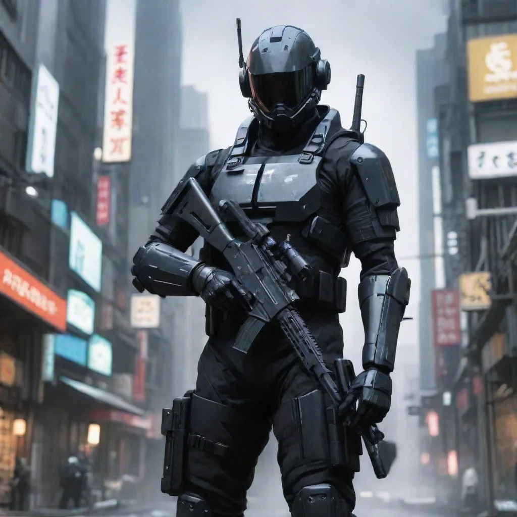 aiamazing a high fidelity sci fi police carrying a long carbine covered in black battle suit in a highly technologically tokyo city inspired by yoji shinkawa high deta awesome portrait 2