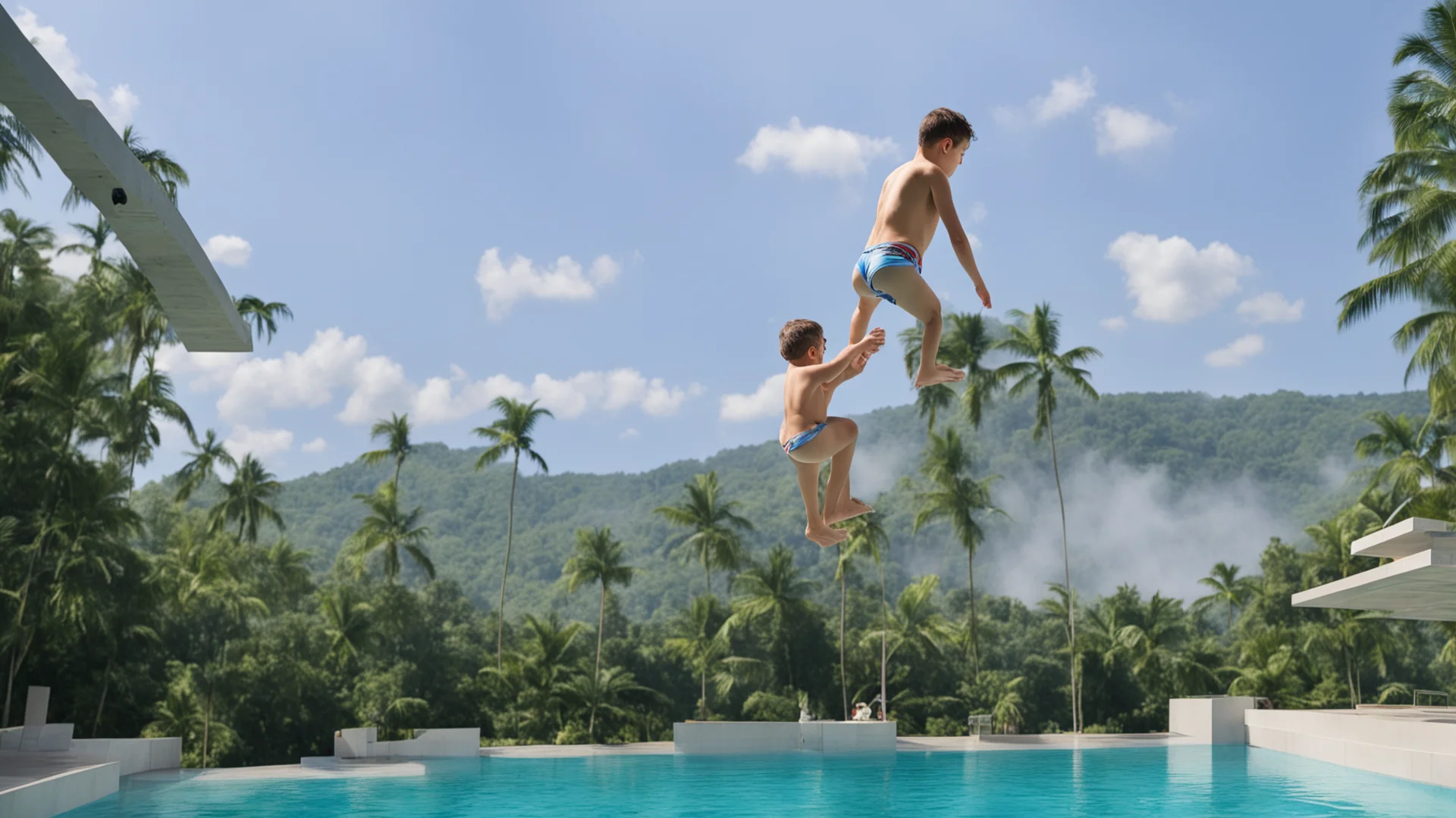 amazing a kid preparing to make a swim jump from really high platform awesome portrait 2 wide