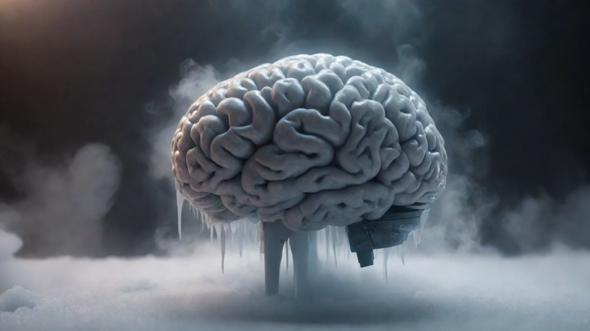 amazing a melting brain with david clark microphone headset on top dry ice clouds and cinematic lighting octane render 8k awesome portrait 2 wide