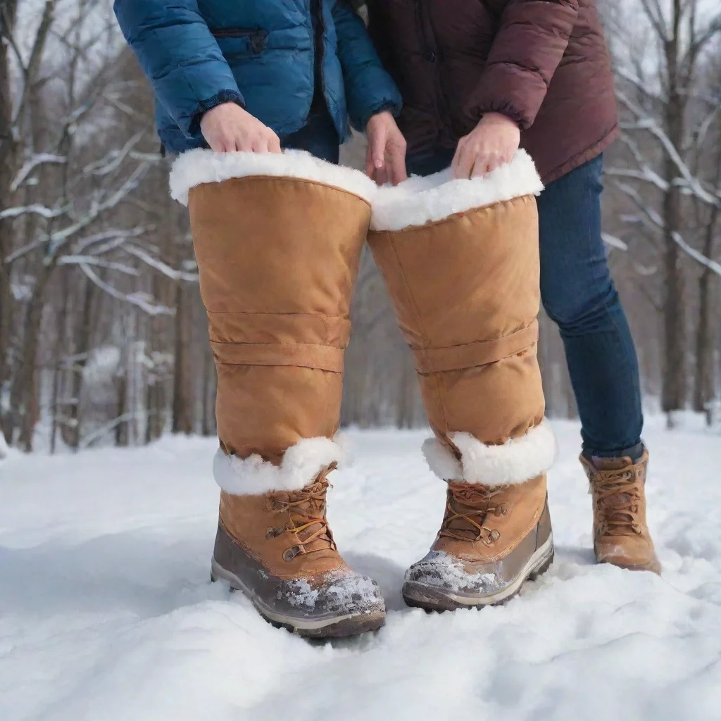 aiamazing a pair of hands take off tall snow boots from a pair of female legs. awesome portrait 2