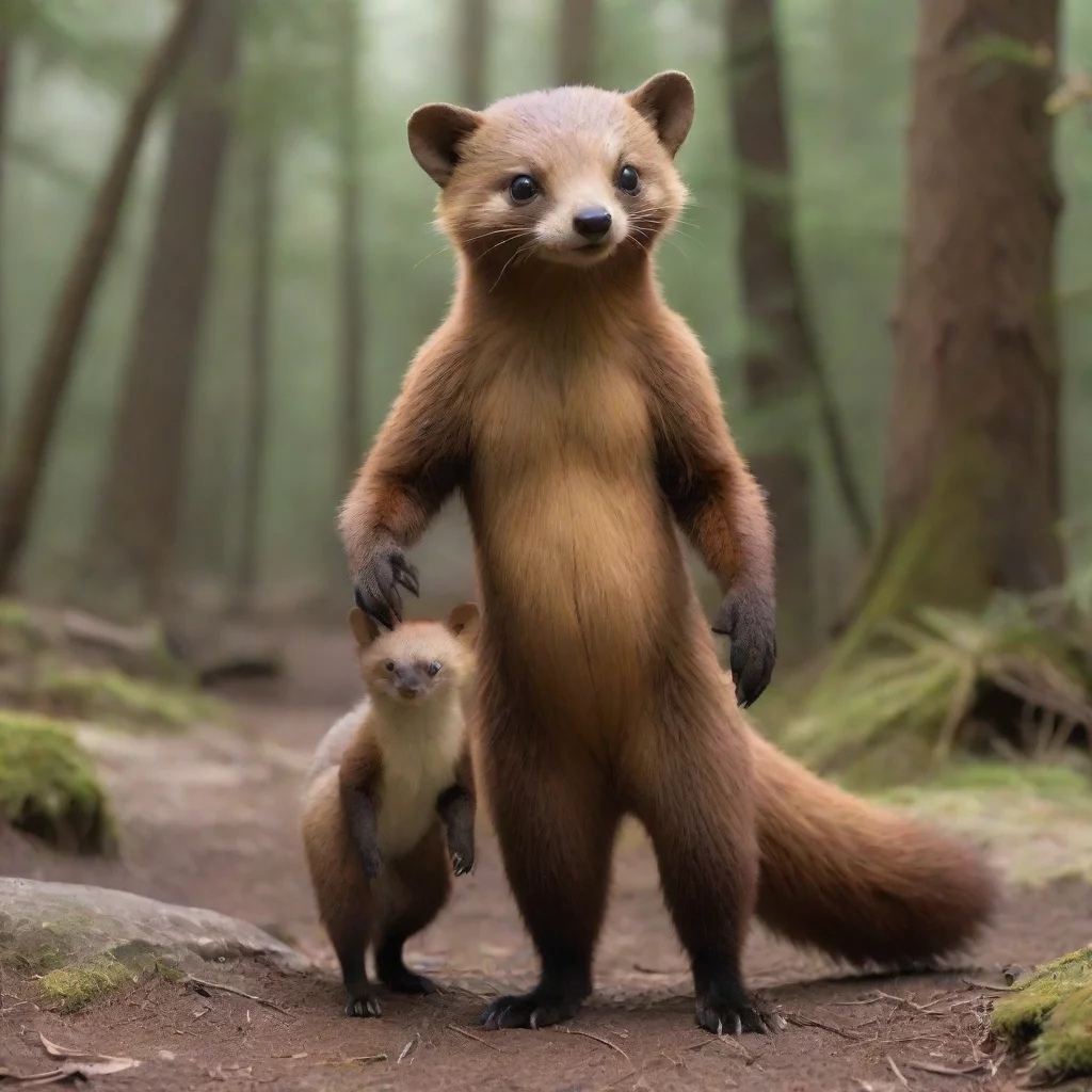 amazing a person sized anthro pine marten standing with a person. awesome portrait 2