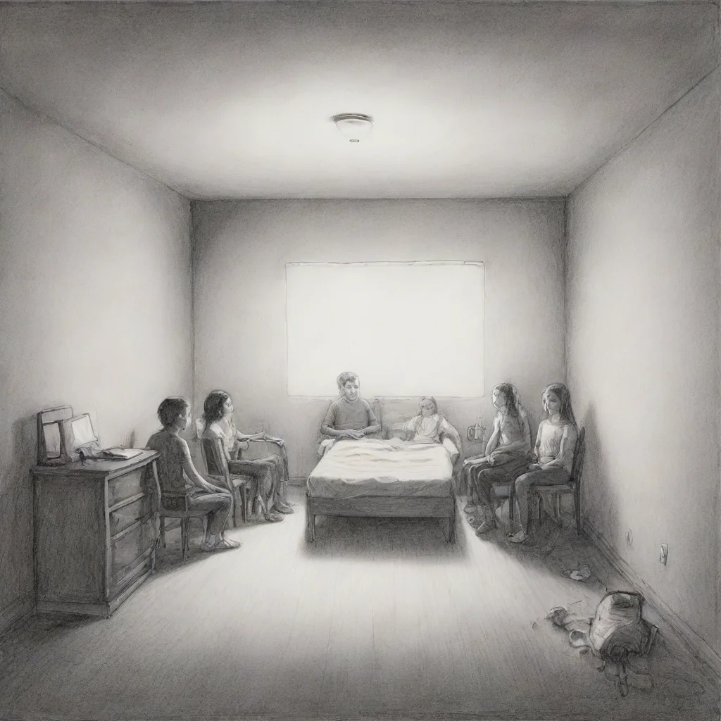 aiamazing a room with 5 youg people%2C with the lights that went off. drawing  awesome portrait 2