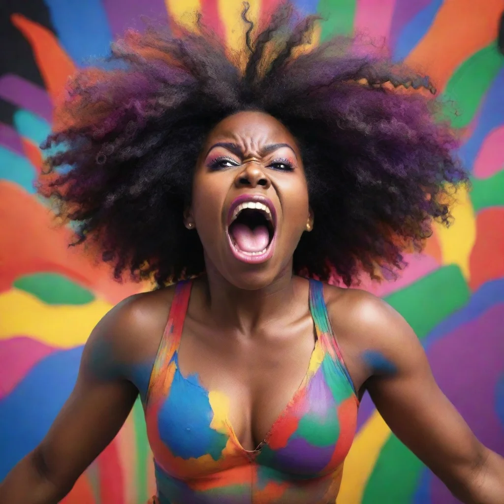 aiamazing a screaming black woman in a vast of colours  awesome portrait 2