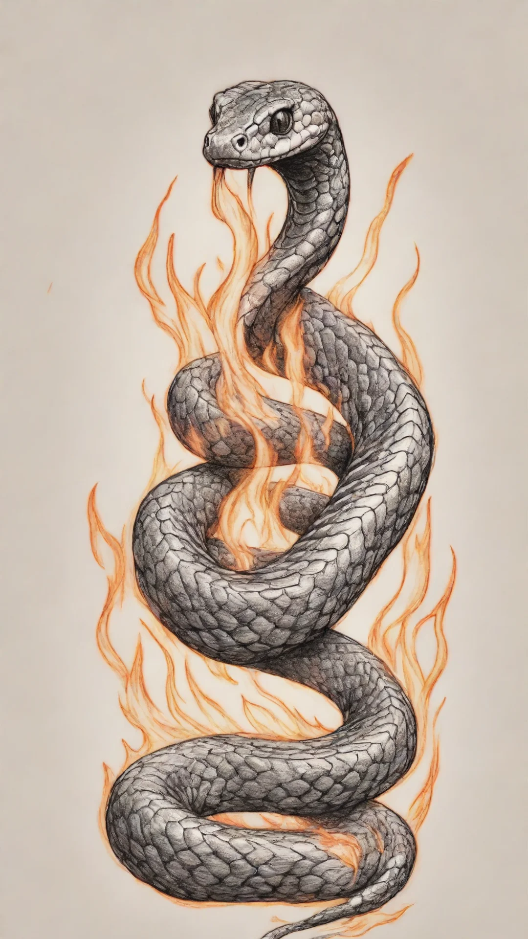 aiamazing a sketched line art snake on fire awesome portrait 2 tall