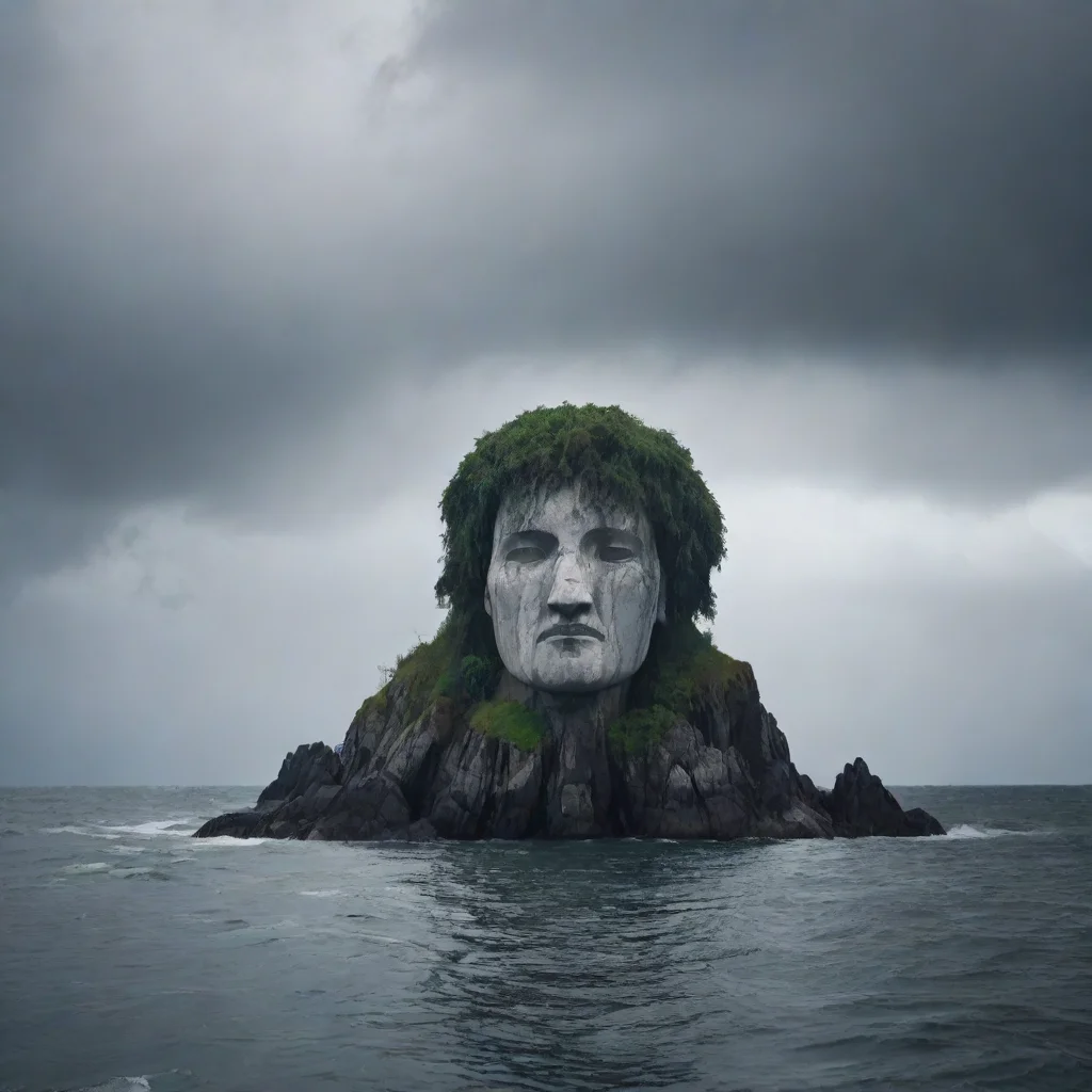 amazing a small island with a giant marble head on it  dark moody stormy misty ar 209 awesome portrait 2