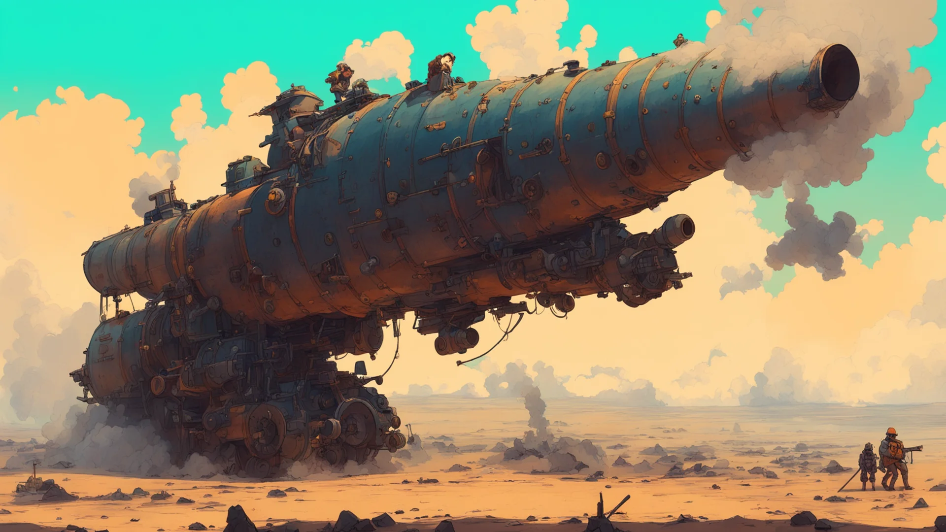 aiamazing a smoking cannon designed by george lucas on a battlefield moebius ghibli ian mcque wallpaper awesome portrait 2 wide