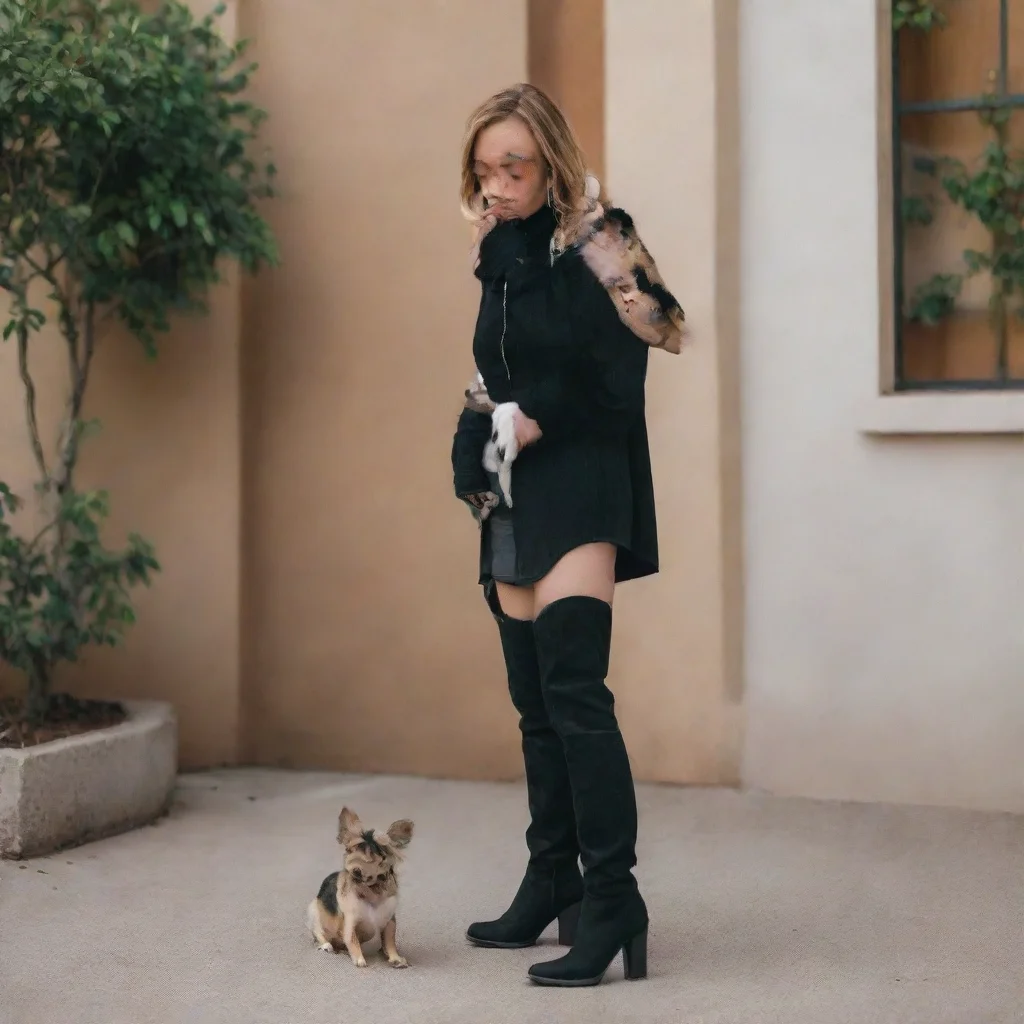 aiamazing a tall woman wearing knee high black boots holding a chihuahua    awesome portrait 2