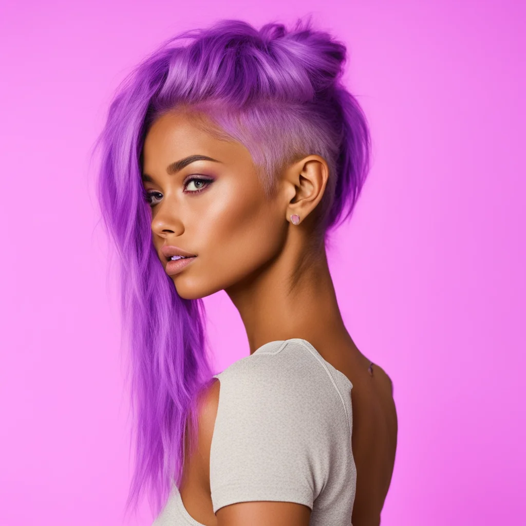 amazing a tanned girl with purple hair in a high ponytail  awesome portrait 2