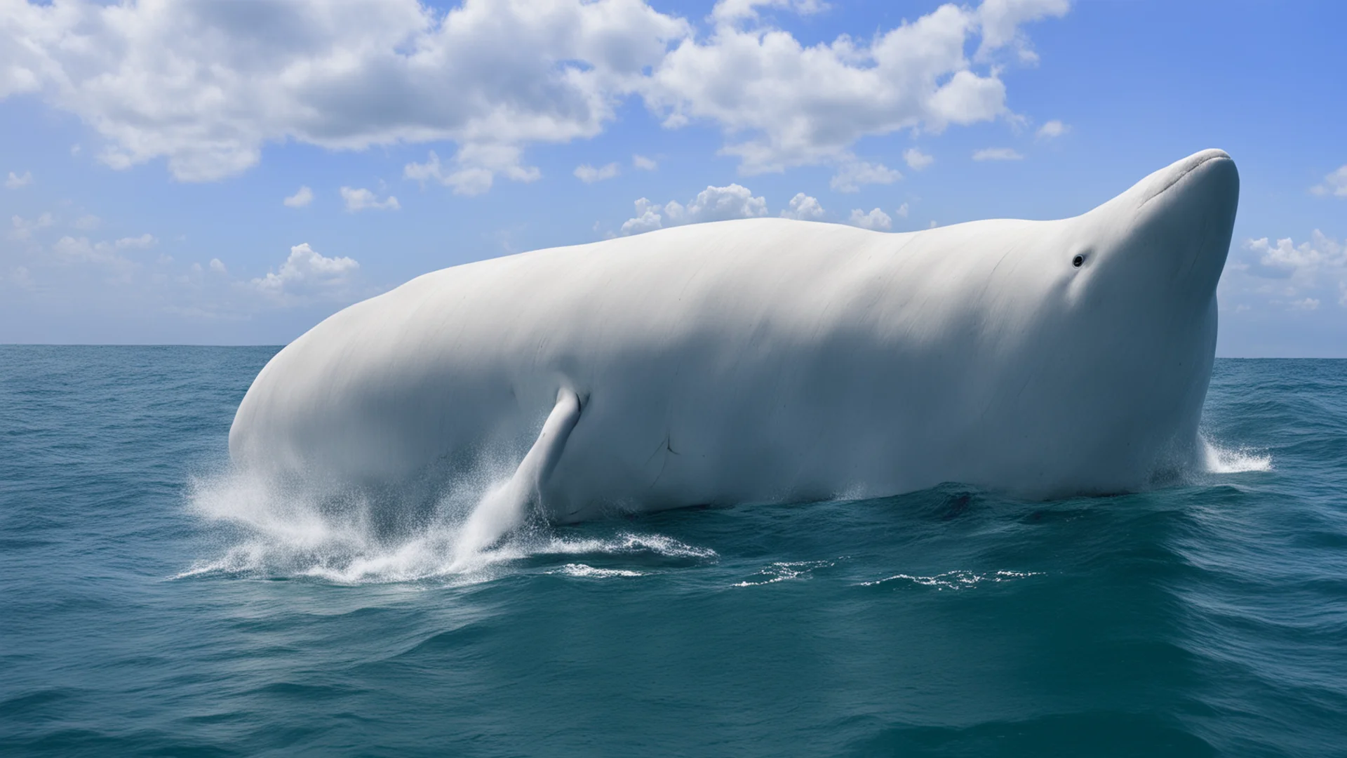 aiamazing a very big white sperm whale in the ocean  alongside a boat awesome portrait 2 wide