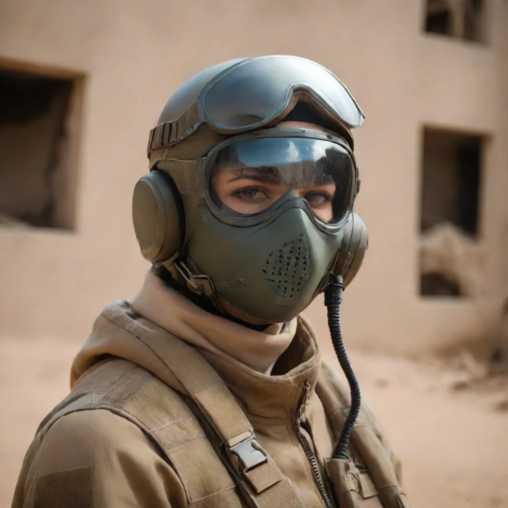 amazing a woman in aviator helmet and tactical mask awesome portrait 2