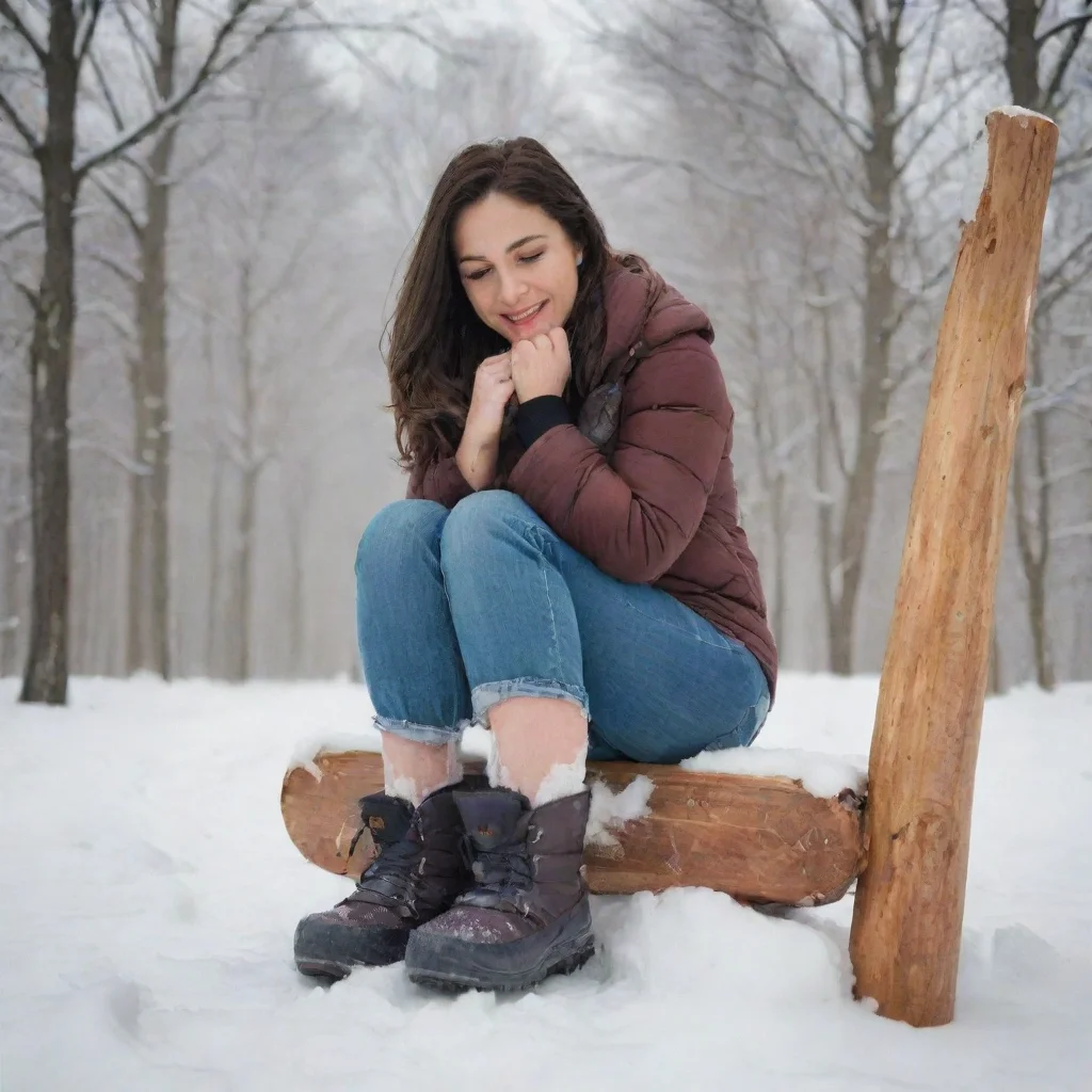 aiamazing a woman sits down%2C taking off her snow boots awesome portrait 2