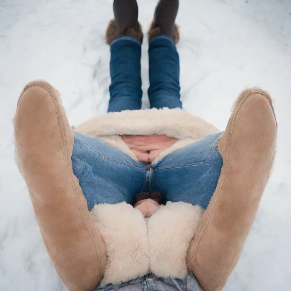 aiamazing a woman wearing b3 shearling jacket%2C tight jeans%2C and knee high snow boots is lying down with her legs spread widely. low camera angle focusing on her crotch. awesome portrait 2