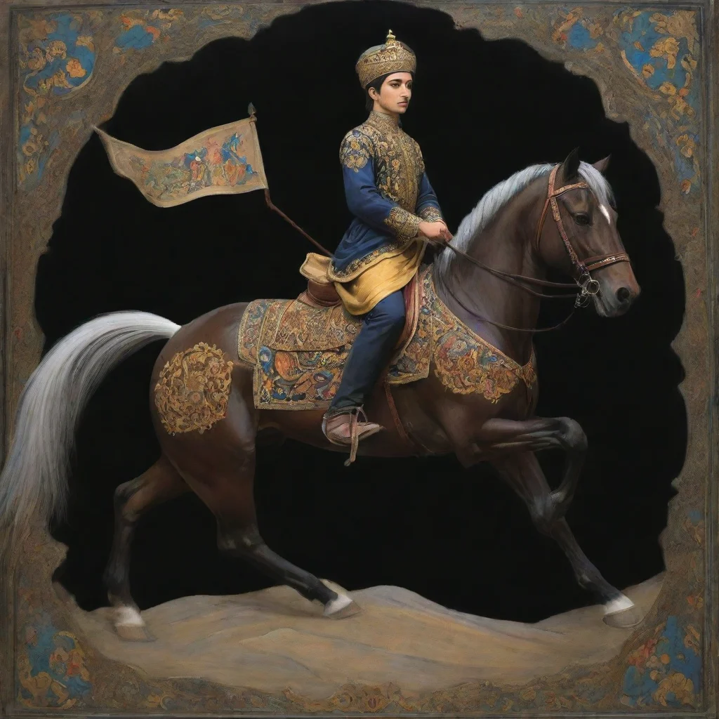 amazing a young champion on horse with shahnameh design art dark awesome portrait 2