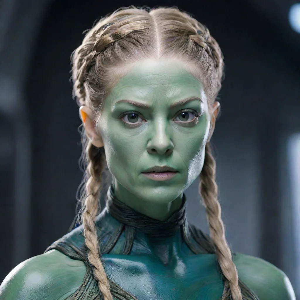 aiamazing alien female with 30 tendrils braid on scalp%2C no hair%2C mikkian from star wars%2C blue green skin%2C golden eyes. rosamund pike face awesome portrait 2