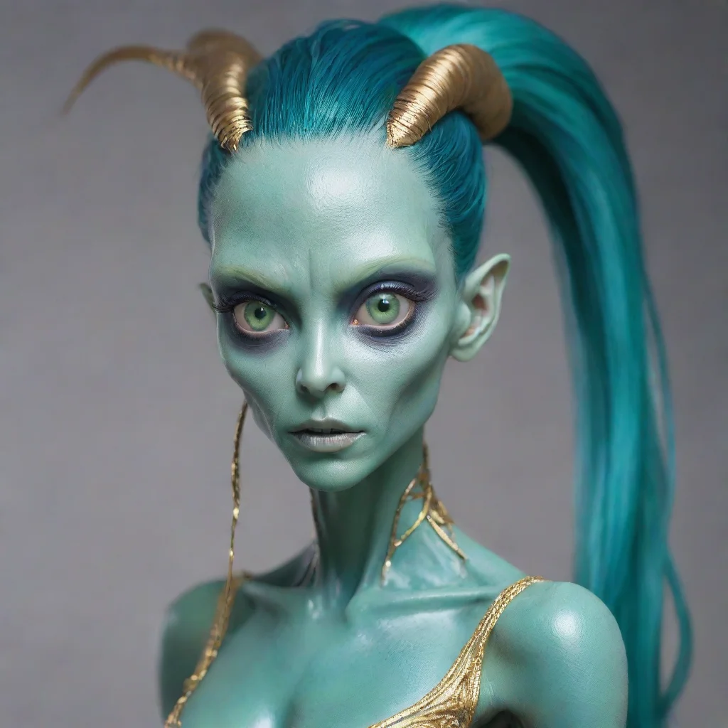 aiamazing alien female with high ponytail made of long tendrils%2C mikkian%2C blue green skin%2C golden eyes. beautiful%2C alien awesome portrait 2