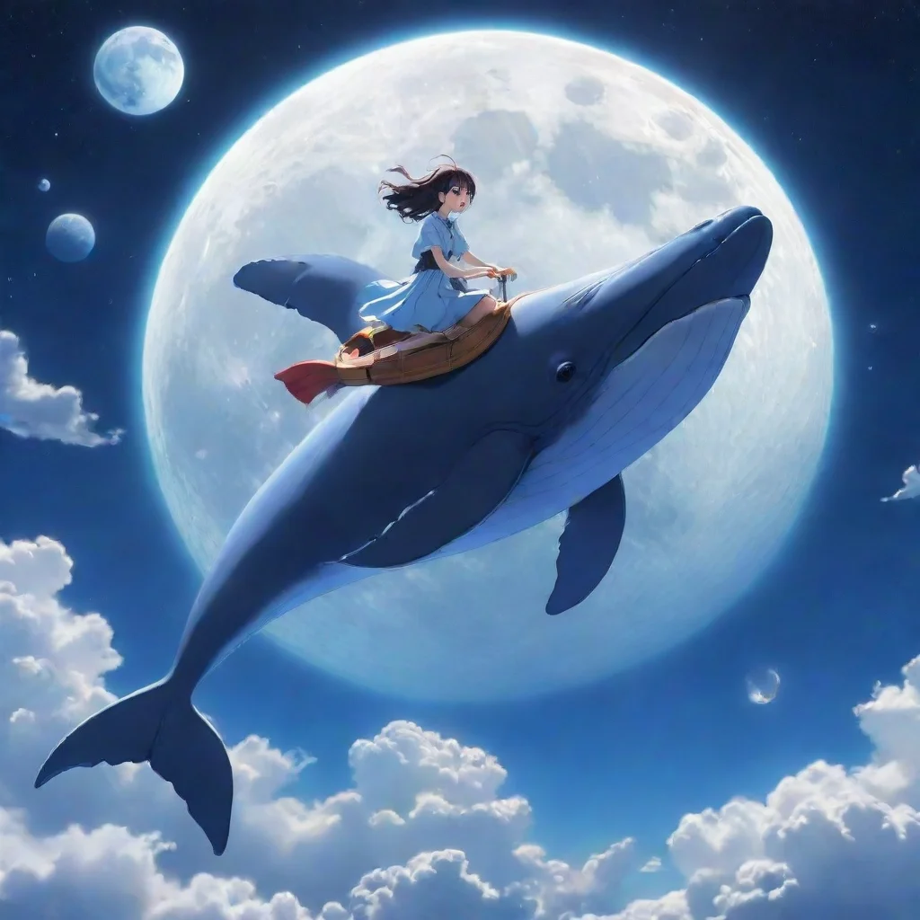 aiamazing amazing anime character riding whale flying through the sky beautiful moon planets in sky hd aesthetic realistic cartoon awesome portrait 2