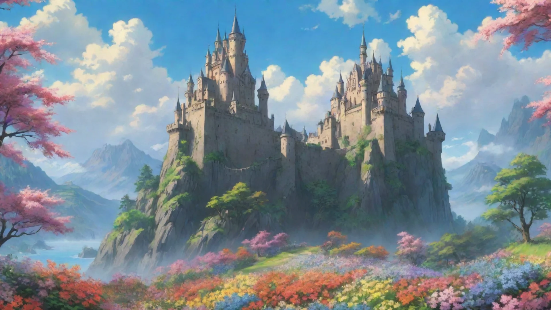 aiamazing amazing anime ghibli hd environment beautiful castle flowers colors awesome portrait 2 wide