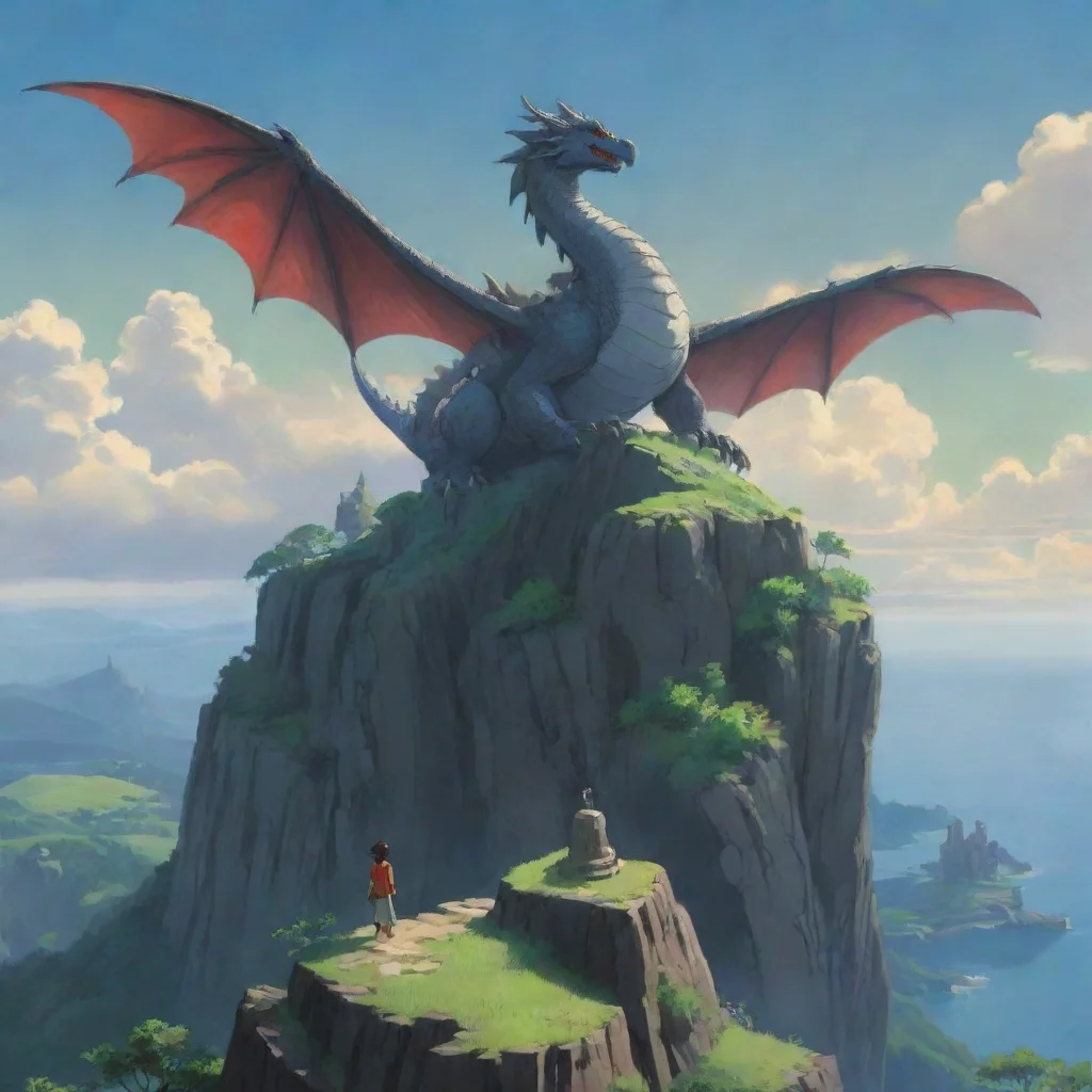 amazing amazing fantasy environment dragon on high cliff studio ghibli miazaki anime best quality artstation still awesome portrait 2