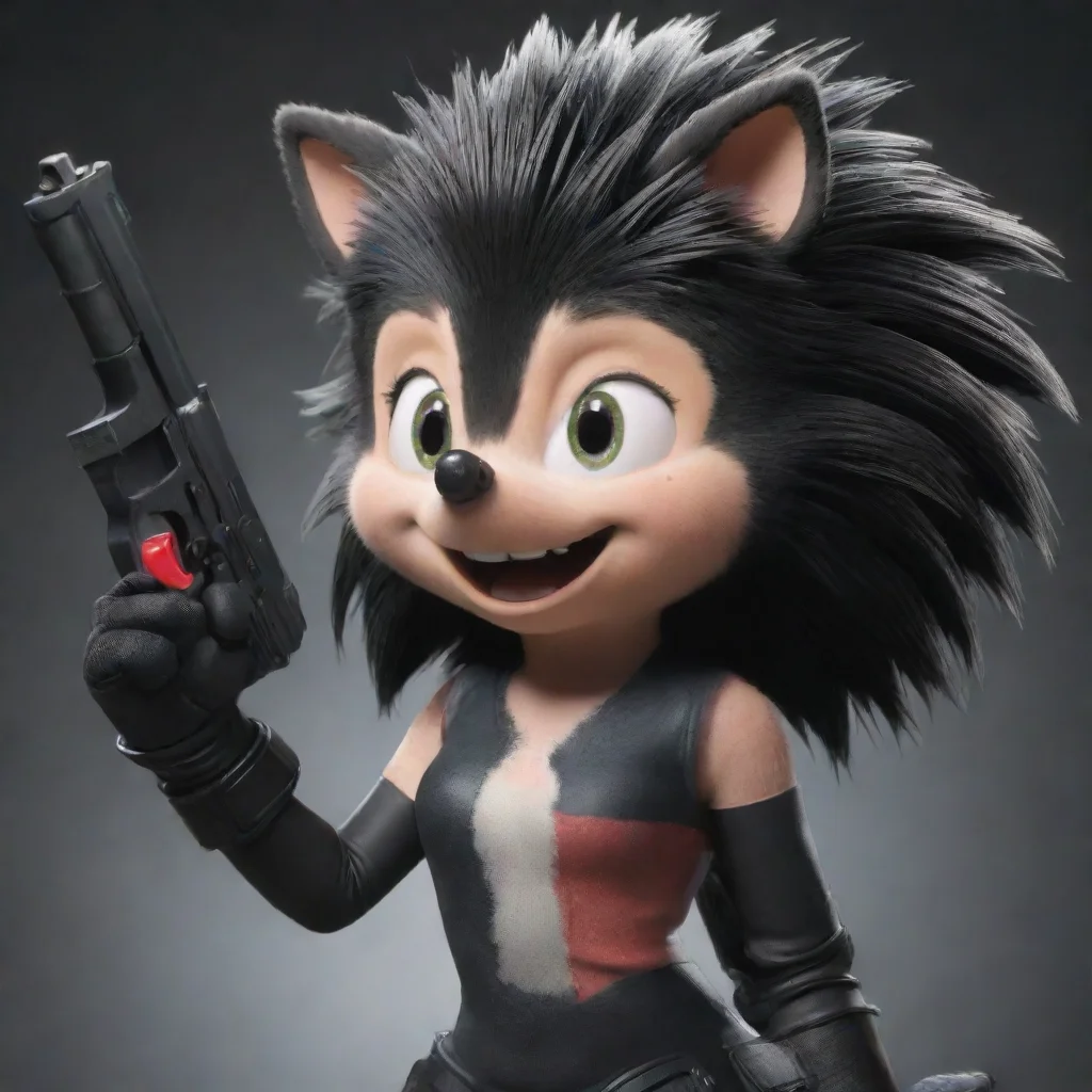 amazing amy the hedgehog smiling with black gloves and gun  awesome portrait 2