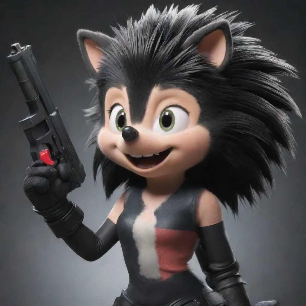 aiamazing amy the hedgehog smiling with black gloves and gun  awesome portrait 2