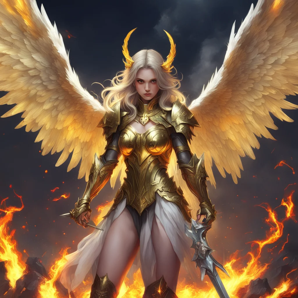 aiamazing an angel fighting with an devil girl beautiful face hell wings metal knight sword colorful golden pinterest artstation d awesome portrait 2