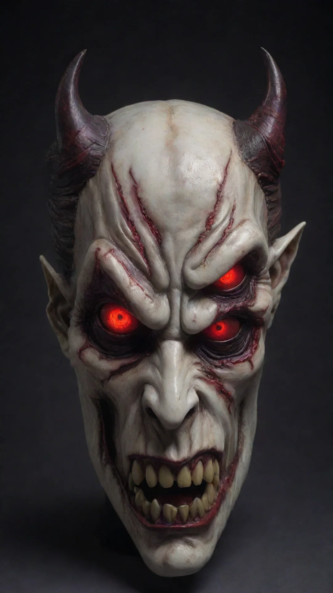 aiamazing an evil mask demon with glowing red eyes and a porcelain finish awesome portrait 2 tall