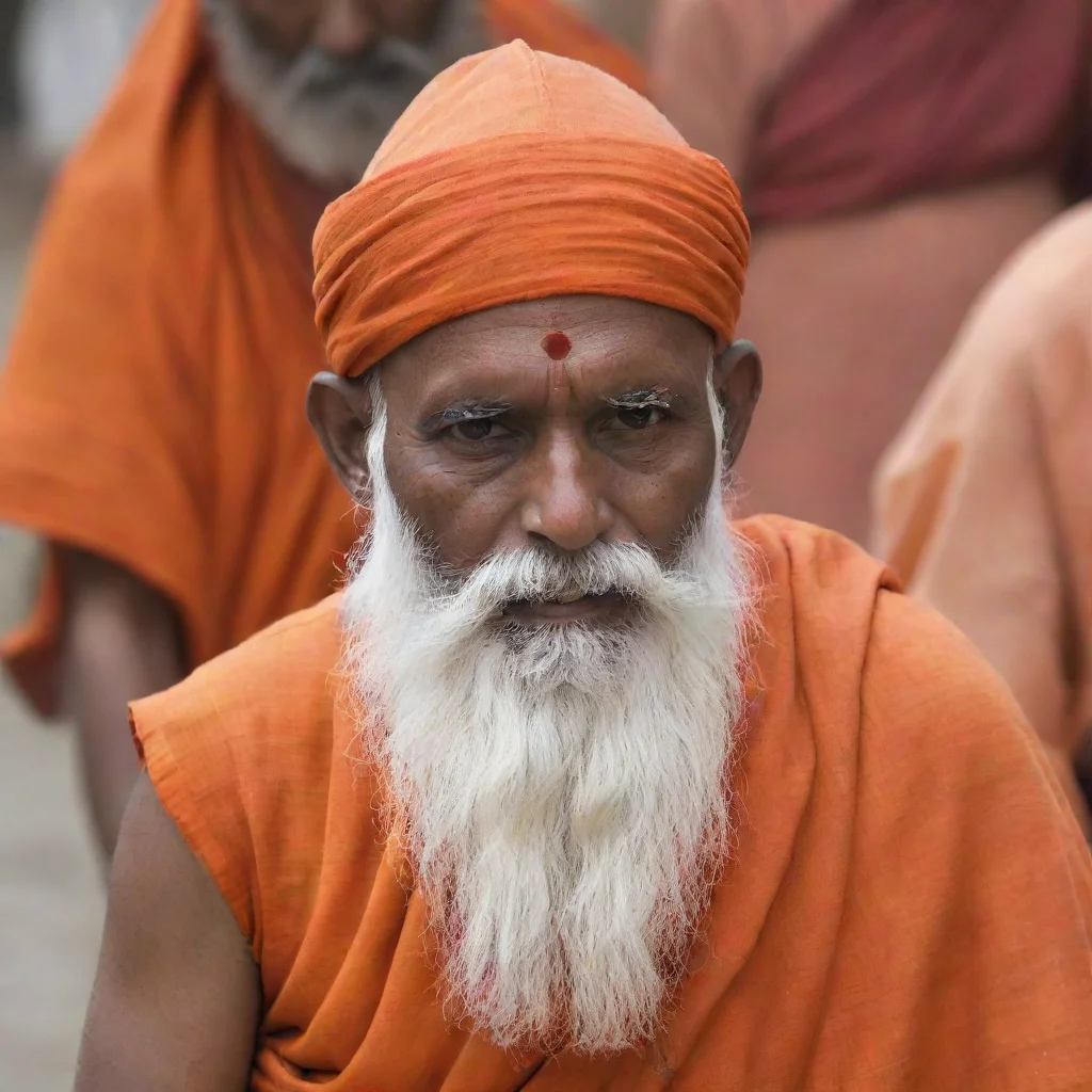aiamazing an indian monk with orange wearabouts and white beard awesome portrait 2