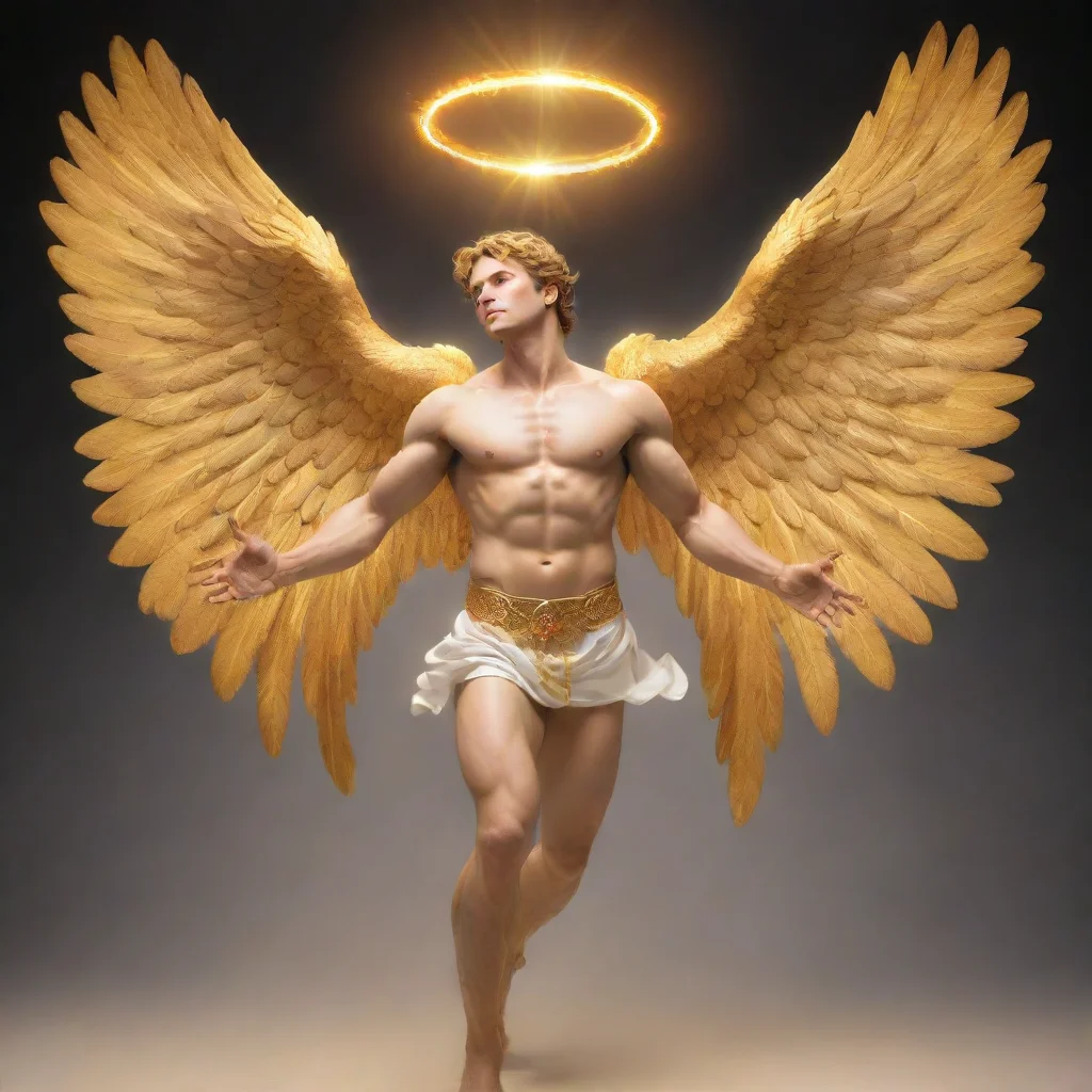 amazing an male angel fighting golden wings and golden halo word colorful golden  awesome portrait 2