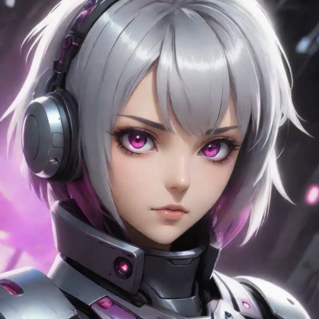 amazing android anime girl short silver hair dark magenta eyes sci fi background mecha pilot awesome portrait 2