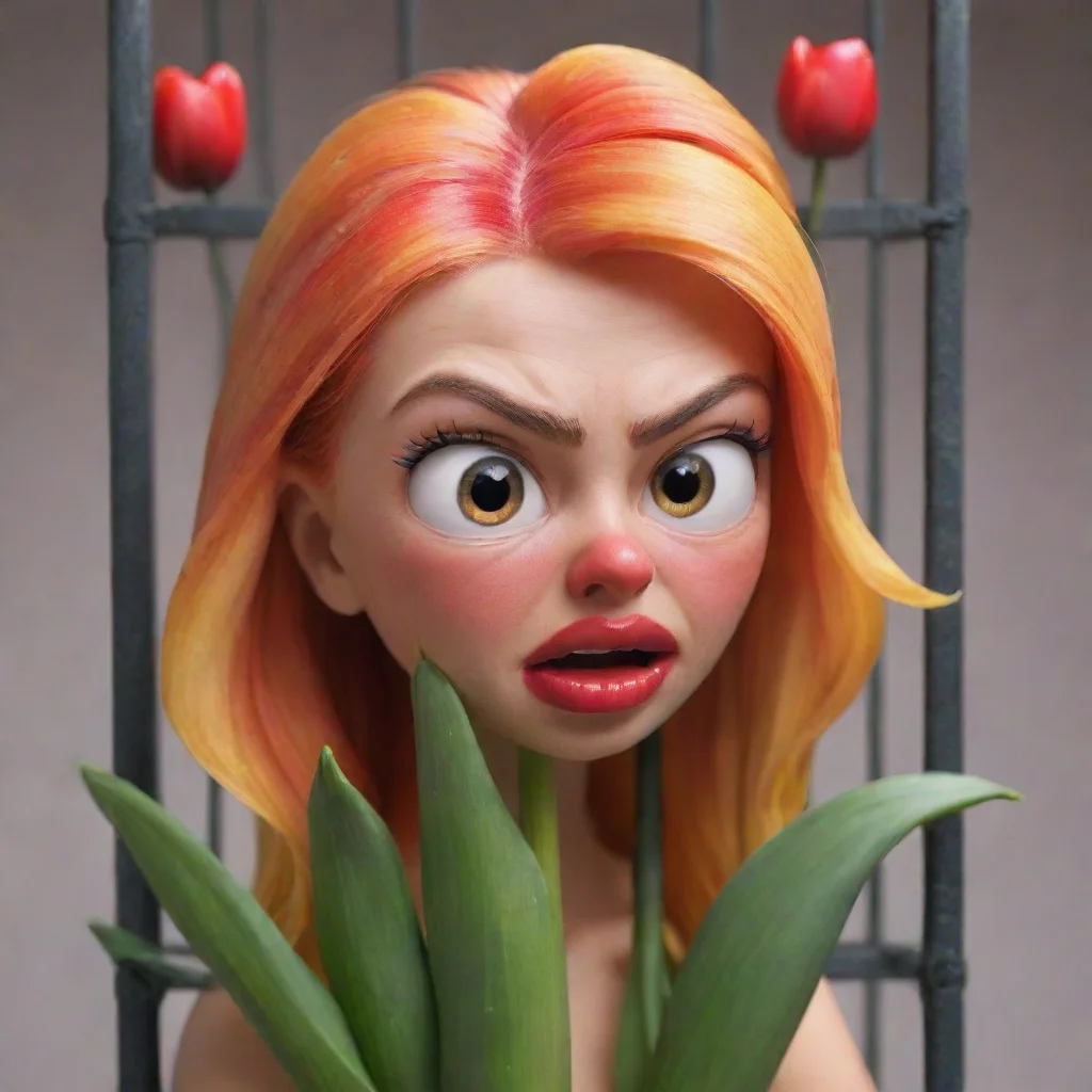 aiamazing angry tulip with a girl%27s face. the phone emojis in a cage. awesome portrait 2