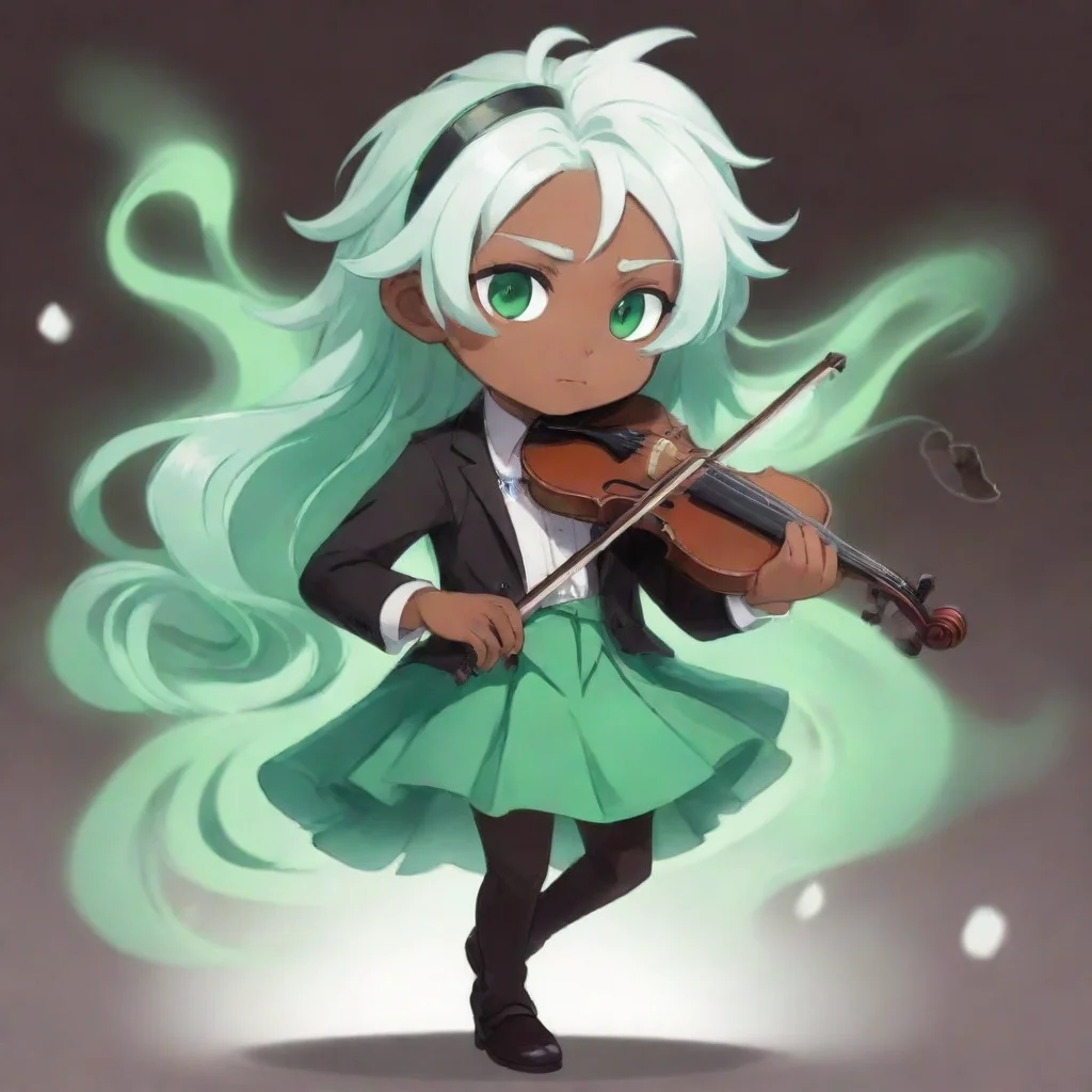 aiamazing anime%2C cookie run%2C mint choco cookie%2C boy%2C green mint violin%2C green mint and white hair%2C green mint eyes%2C dark skin awesome portrait 2
