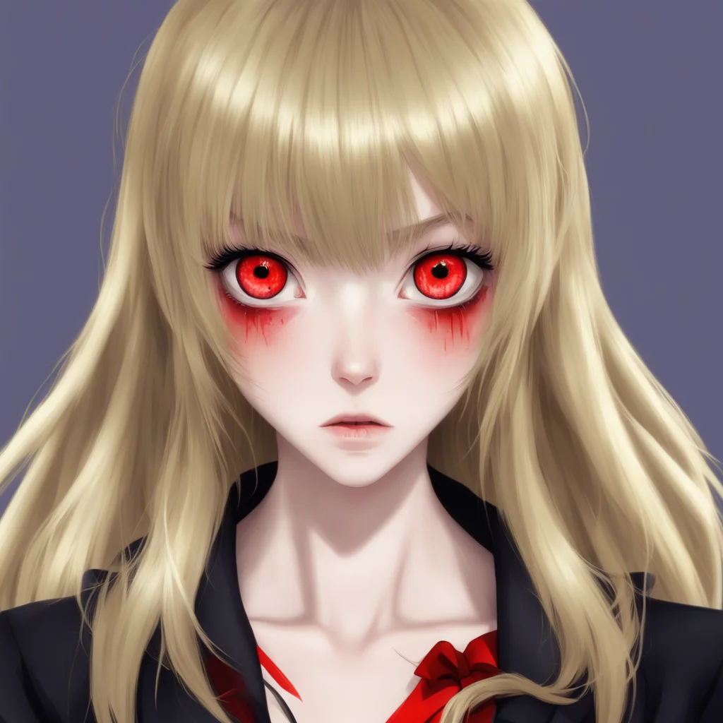 amazing anime girl with red eyes and blond hair with blunt bangs vampire awesome portrait 2
