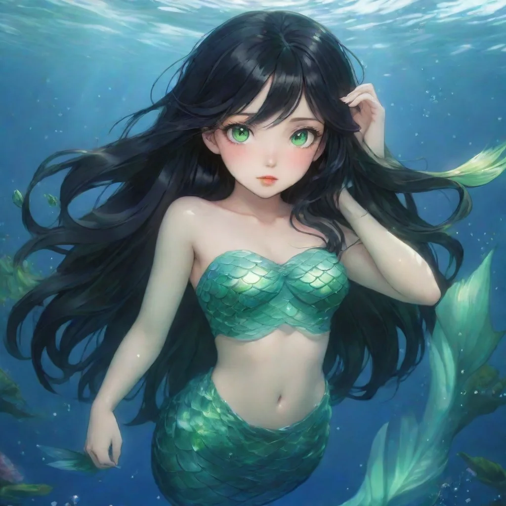 aiamazing anime mermaid with black hair and green eyes awesome portrait 2