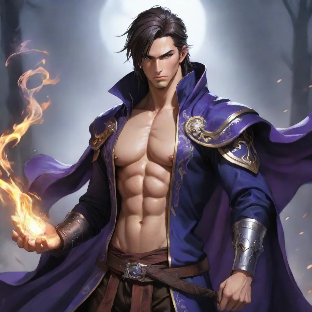 aiamazing anime seductive fantasy mage masculine strong awesome portrait 2