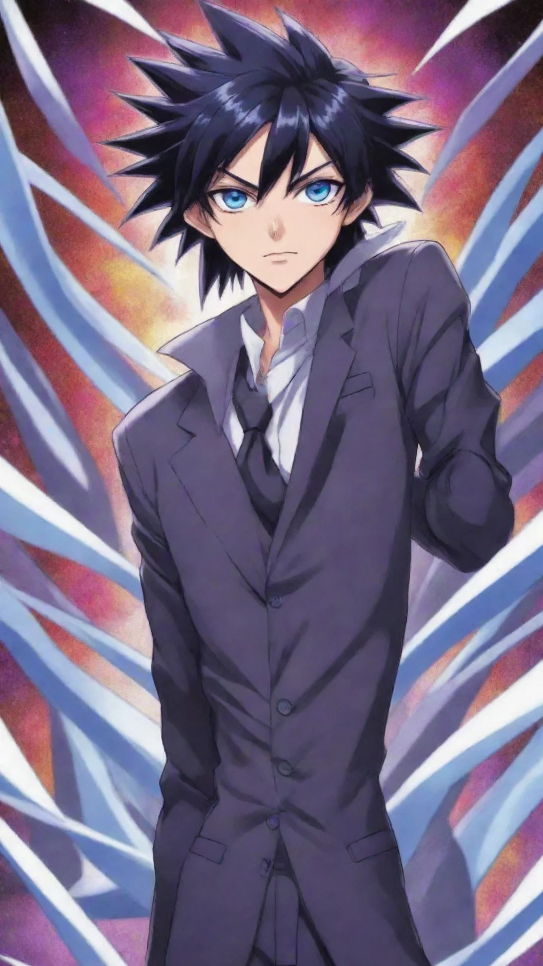 aiamazing anime whiteboy with jet black hair%252c heteromatic purple and blue eyes%252c tall%252c yugioh good looking trending fantastic 1 awesome portrait 2 tall