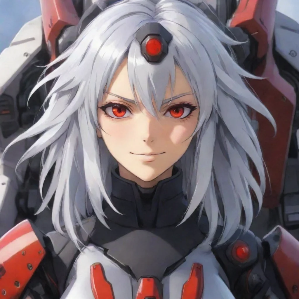 aiamazing anime woman red eyes mecha pilot silver hair smirking awesome portrait 2