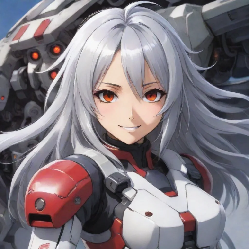 aiamazing anime woman shoulder length silver hair red eyes smiling mecha pilot awesome portrait 2
