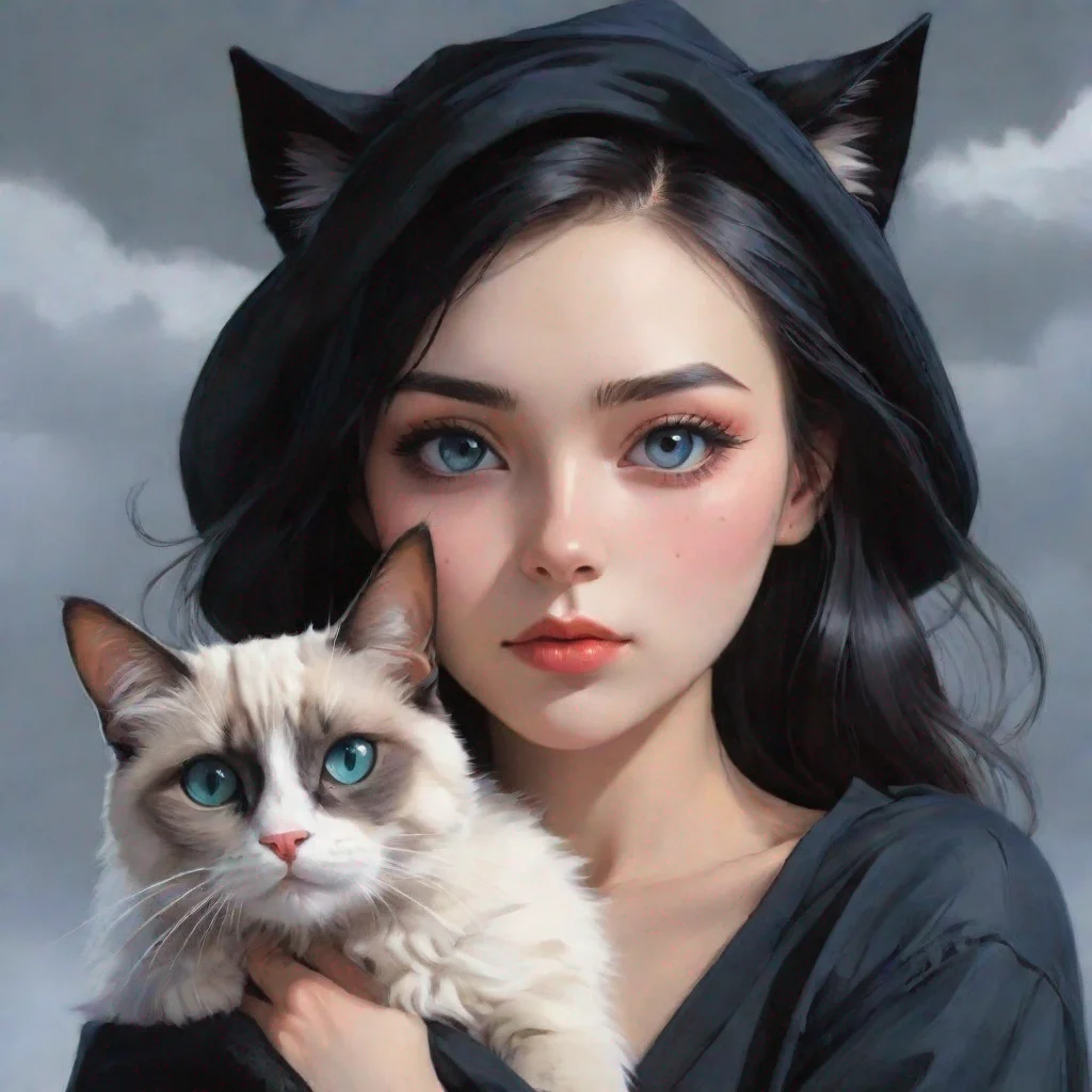 amazing artistic witch black hat anime wonderful detailed aesthetic woman with cats awesome portrait 2