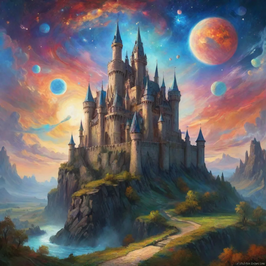 amazing artstation art epic castle with colorful artistic sky planets van gogh style detailed hd asthetic castle confident engaging wow 3  awesome portrait 2