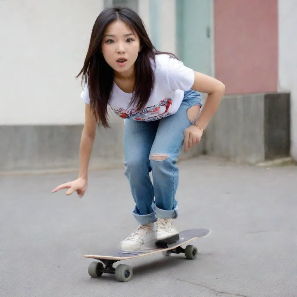 aiamazing asian babe does a skateboard trick awesome portrait 2