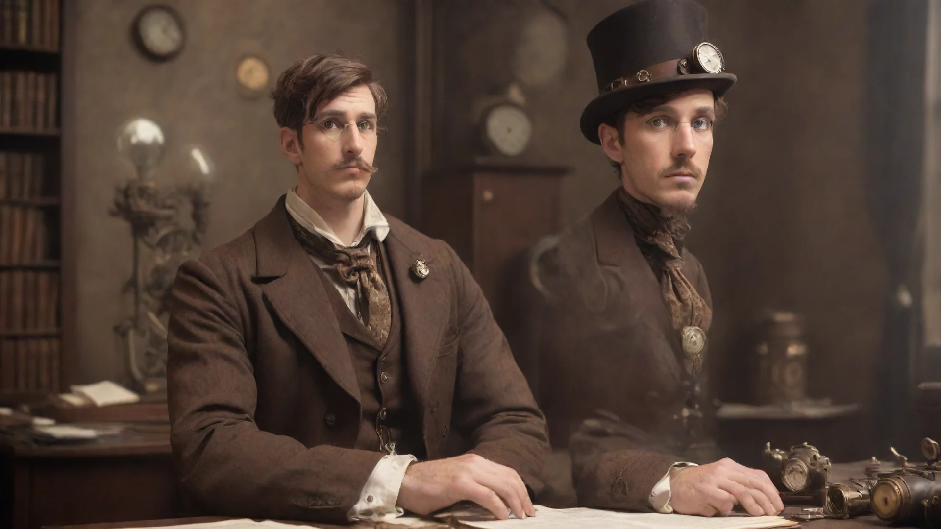 amazing average looking male bureaucratic steampunk office worker  awesome portrait 2 wide