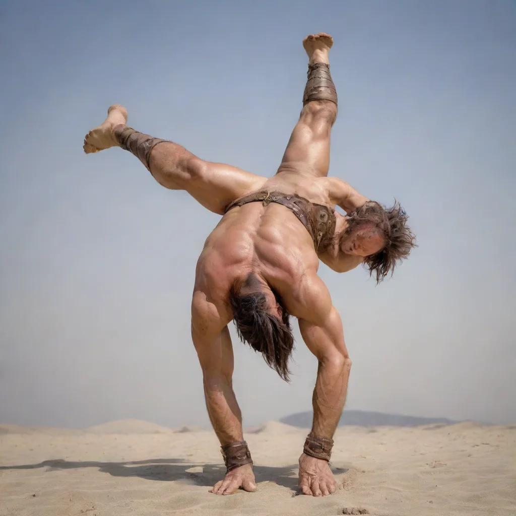 aiamazing barbarian warrior makes a hand stand awesome portrait 2