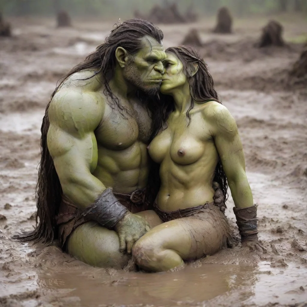 aiamazing barbarian warrior princess and orc king cuddle in mud awesome portrait 2