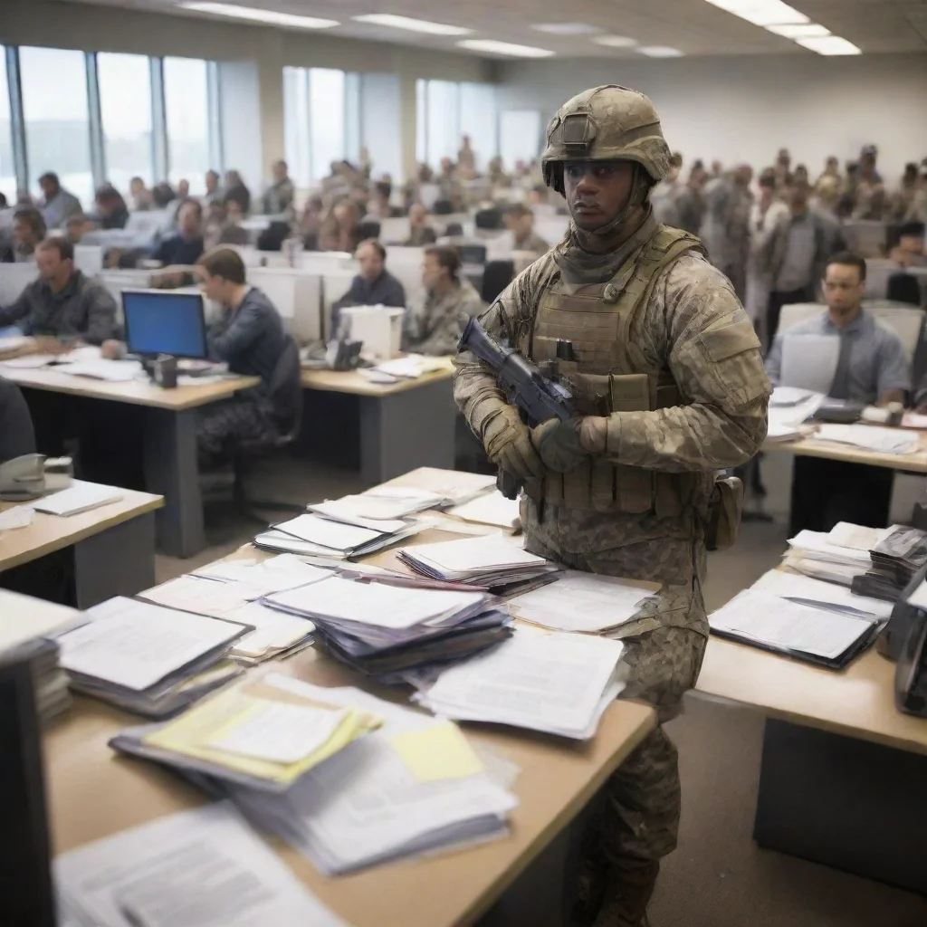 aiamazing battle field soldier in crowded office awesome portrait 2