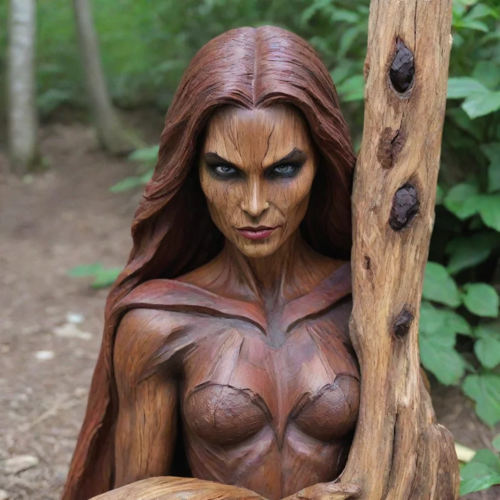 aiamazing batwoman petrified into beutifull wood statue%2C face also petrified awesome portrait 2