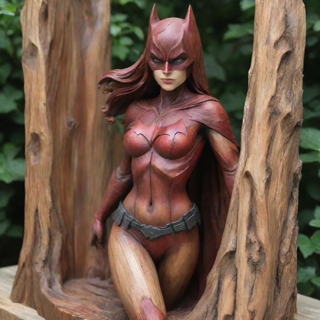 aiamazing batwoman petrified into beutifull wood statue awesome portrait 2