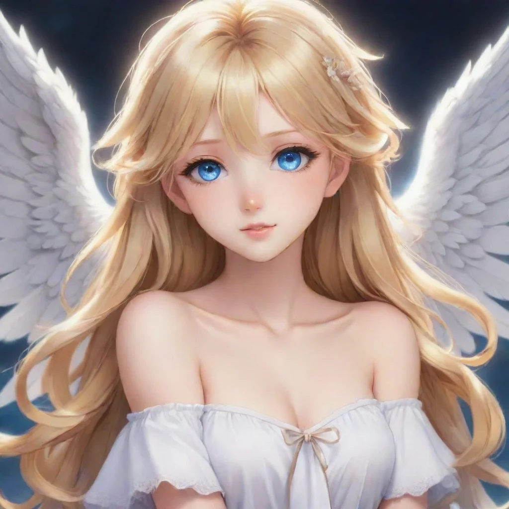 amazing beautiful anime angel with blonde hair and blue eyes happy awesome portrait 2